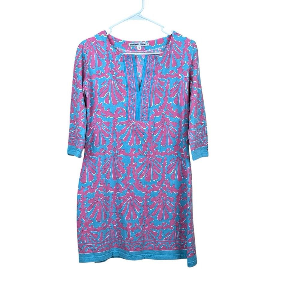 Barbara‎ Gerwit V-Neck Preppy Resort Vacation Long Sleeve Dress Small S Stretch
